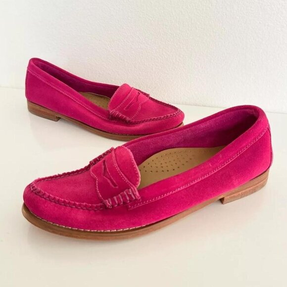 GH Bass Weejuns Suede Leather Fuchsia Pink Penny Loafers - Picture 1 of 7